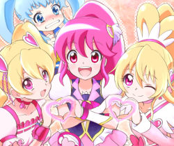 Rule 34 | 00s, 10s, 1dora, 4girls, :d, aida mana, aino megumi, blonde hair, blue eyes, blue hair, brooch, choker, clenched teeth, color connection, crossed arms, cure heart, cure lovely, cure peach, cure princess, dokidoki! precure, earrings, fresh precure!, hair ornament, happinesscharge precure!, heart, heart brooch, heart hair ornament, heart hands, heart hands duo, jewelry, long hair, magical girl, momozono love, multiple girls, open mouth, pink eyes, pink hair, pink skirt, ponytail, precure, shirayuki hime, skirt, smile, tears, teeth, twintails, wide ponytail, wrist cuffs