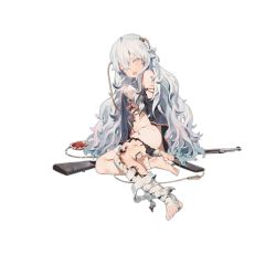 Rule 34 | 1girl, assault rifle, automatic rifle, barefoot, blue eyes, feet, full body, girls&#039; frontline, gun, no shoes, official art, rei (sanbonzakura), ribeyrolles (girls&#039; frontline), ribeyrolles 1918, rifle, toe scrunch, torn clothes, transparent background, weapon, white hair