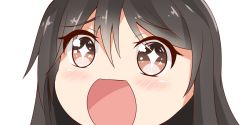 Rule 34 | + +, 10s, 1girl, black hair, brown eyes, chikuma (kancolle), close-up, hair between eyes, kantai collection, long hair, looking at viewer, nahaki, no nose, open mouth, portrait, simple background, sin-poi, solo, sparkling eyes, symbol-shaped pupils, white background