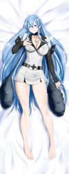 Rule 34 | 1girl, absurdres, akame ga kill!, barefoot, blue eyes, breasts, cleavage, elbow gloves, esdeath, gloves, highres, incredibly absurdres