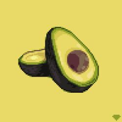 Rule 34 | artist logo, avocado, avocado slice, food, food focus, fruit, lowres, mirrutatep, no humans, original, pixel art, simple background, yellow background