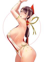 Rule 34 | 1girl, absurdres, arms up, blush, breasts, brown eyes, brown hair, hair ornament, hair ribbon, highres, large breasts, long hair, looking at viewer, multicolored hair, open mouth, original, ribbon, sideboob, simple background, solo, two-tone hair, ueda torini, white background, wristband