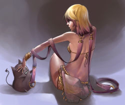 Rule 34 | 1girl, artist request, back, beads, bikini, bikini top only, blonde hair, bracelet, breasts, creature, dancer, dancer (ragnarok online), detached collar, deviruchi, drooling, eyebrows, from behind, gold, gradient hair, hand on another&#039;s head, jewelry, looking at another, lots of jewelry, midriff, multicolored hair, nail polish, open mouth, outstretched arm, pink hair, ragnarok online, ribbon, ring, see-through, shadow, sideboob, sitting, small breasts, solo, swimsuit, waistcoat