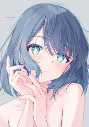 Rule 34 | + +, 1girl, absurdres, armpit crease, artist name, bare shoulders, blue eyes, blue hair, blurry, blurry background, blush, bob cut, clenched hand, close-up, closed mouth, collarbone, commentary, daidai (daidai826), gradient eyes, gradient hair, hair between eyes, hair over shoulder, head tilt, highres, kurokawa akane, looking at viewer, multicolored eyes, multicolored hair, nude, oshi no ko, own hands together, purple hair, sidelocks, simple background, smile, solo, star-shaped pupils, star (symbol), swept bangs, symbol-shaped pupils, twitter username, v-shaped eyebrows, yellow eyes