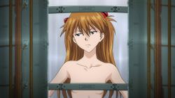 Rule 34 | 00s, 1girl, blue eyes, breasts, closed mouth, convenient censoring, evangelion: 2.0 you can (not) advance, frown, long hair, neon genesis evangelion, nude, nude filter, orange hair, rebuild of evangelion, screencap, small breasts, solo, souryuu asuka langley, third-party edit, upper body