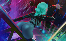 Rule 34 | 4girls, anus, anus peek, ass, bottle, breastless clothes, breasts, ciri, cleft of venus, commentary, company connection, cross pasties, cyberpunk (series), cyberpunk 2077, dancing, dutch angle, english commentary, from behind, g-string, hair bun, highres, holding, holding bottle, hot, indoors, leather, medium breasts, multiple girls, neon lights, nightclub, o-ring, open mouth, pasties, pole, pole dancing, pouring, pussy, pussy peek, railing, revealing clothes, short hair, shrug (clothing), sideboob, silhouette, single hair bun, sitting, solo focus, stripper, stripper pole, the witcher (series), the witcher 3, themaestronoob, thighhighs, thighs, thong, ultraviolet light, updo, white hair