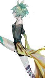 Rule 34 | 1other, androgynous, artist request, collared shirt, crystal hair, gem uniform (houseki no kuni), golden arms, green eyes, highres, houseki no kuni, looking at viewer, looking to the side, other focus, phosphophyllite, puffy short sleeves, puffy sleeves, running, shirt, short hair, short sleeves, spoilers