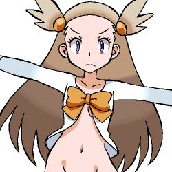 Rule 34 | 1girl, aliasing, alternate eye color, arms up, bottomless, bow, brown hair, closed mouth, collarbone, creatures (company), expressionless, female focus, flat chest, forehead, frown, game freak, gomatarou (pixiv196136), groin, gym leader, hair bobbles, hair ornament, jaggy lines, jasmine (pokemon), long hair, long sleeves, looking at viewer, lowres, navel, nintendo, no bra, orange bow, out-of-frame censoring, outstretched arms, pokemon, pokemon hgss, purple eyes, shirt, simple background, solo, split mouth, spread arms, standing, stomach, straight-on, sweat, v-shaped eyebrows, white background, white shirt