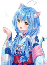 Rule 34 | 1girl, :d, ahoge, animal ear fluff, animal ears, bad id, bad pixiv id, bell, blue kimono, blue nails, blue ribbon, blush, cat ears, cat girl, cat tail, commentary request, floral print, hair between eyes, hair ornament, hair over shoulder, hairclip, hand up, heart, heart ahoge, hololive, japanese clothes, jingle bell, kemonomimi mode, kimono, long hair, long sleeves, looking at viewer, low twintails, multicolored hair, nail polish, obi, open mouth, pointy ears, print kimono, ribbon, sash, simple background, smile, solo, streaked hair, tail, tail bell, tail ornament, tail ribbon, twintails, virtual youtuber, white background, wide sleeves, yagasuri, yellow eyes, yukihana lamy, yukihana lamy (new year), yumoran