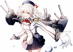 Rule 34 | 10s, 1girl, anchor, bad id, bad pixiv id, epaulettes, frills, gloves, hat, kantai collection, kashima (kancolle), kerchief, long sleeves, miya (izumi369), open mouth, purple eyes, silver hair, skirt, solo, turret, twintails, weapon, white background, white gloves