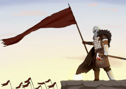Rule 34 | 1boy, absurdres, armor, artist request, axe, blood, castle, flag, highres, knight, male focus, medieval, military, mount &amp; blade, original, weapon