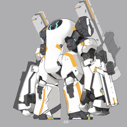 Rule 34 | grey background, gun, mecha, no humans, original, pump (pumpqmuq), robot, simple background, standing, weapon
