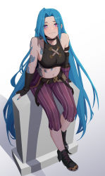 Rule 34 | 1girl, absurdres, alternate breast size, alternate hairstyle, arcane: league of legends, arcane jinx, arm tattoo, bare shoulders, belt, black belt, black pants, blue hair, blush, boots, breasts, brown footwear, choker, closed mouth, cloud tattoo, collarbone, ddts (lwh1101), detached sleeves, fingerless gloves, gloves, gradient background, green hair, grey background, hair down, highres, jinx (league of legends), large breasts, league of legends, long hair, looking at viewer, nail polish, navel, pants, pink eyes, pink nails, pink pants, pink sleeves, shoes, shoulder tattoo, simple background, smile, solo, stomach, striped clothes, striped pants, striped sleeves, tattoo, very long hair