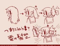Rule 34 | 10s, 1girl, c:, folded ponytail, hair down, how to, inazuma (kancolle), kantai collection, long hair, monochrome, multiple views, nanateru, nanodesu (phrase), ponytail, smile