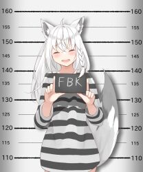 Rule 34 | 1girl, animal ears, fox ears, fox girl, fox tail, highres, hololive, prison clothes, shirakami fubuki, shirt, shorts, striped clothes, striped shirt, striped shorts, tail, virtual youtuber