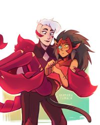Rule 34 | 2girls, animal ears, brown hair, catra, freckles, highres, ikimaru, long hair, masters of the universe, multiple girls, scorpia, she-ra and the princesses of power, tail, white hair