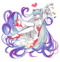 Rule 34 | 1girl, absurdly long hair, arm up, blue hair, candy, closed mouth, food, frilled skirt, frills, hair ornament, heart, heart hair ornament, high heels, highres, lobotomy corporation, lollipop, long hair, nail polish, pink footwear, pink nails, pixel heart, project moon, queen of hatred, remsrar, shirt, sketch, skirt, smile, solo, two-tone background, very long hair, white shirt, yellow eyes