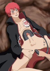 Rule 34 | anal, anal object insertion, artist request, blush, bottomless, censored, male focus, male penetrated, naruto (series), naruto shippuuden, object insertion, penis, puppet, red hair, sasori (naruto), selfcest, spread legs, yaoi