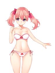 Rule 34 | 1girl, bare shoulders, blue eyes, blush, bra, breasts, cleavage, clenched hand, collarbone, covered erect nipples, fighting girl sakura-r, hair ribbon, highres, long hair, medium breasts, navel, official art, panties, pink hair, ribbon, solo, transparent background, twintails, umai neko, underwear, underwear only, white bra, white panties