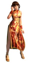 Rule 34 | 1girl, 3d, absurdres, braid, breasts, brown eyes, brown hair, china dress, chinese clothes, dead or alive, dead or alive 5, dress, hair rings, highres, lei fang, official art, short hair, solo, tecmo, transparent background, twin braids