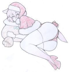 Rule 34 | 1girl, amy rose, animal ears, ass, bad id, bad tumblr id, bell, blush, capelet, female focus, green eyes, hat, highres, humanization, lying, hugging object, on side, panties, personification, pillow, pillow hug, pink hair, red footwear, red panties, santa hat, shoes, short hair, solo, sonic (series), tabletorgy, thighhighs, underwear