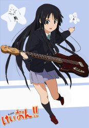 Rule 34 | 1girl, akiyama mio, bad id, bad pixiv id, bass guitar, black eyes, black hair, guitar, instrument, k-on!, karei (hirameme), school uniform, solo, star (symbol), uro (colossus)