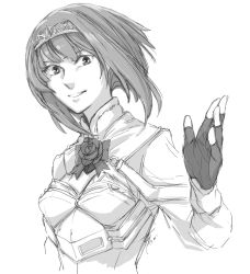 Rule 34 | 1girl, ark royal (kancolle), bob cut, breasts, corset, cropped torso, fingerless gloves, flower, gloves, greyscale, grin, kantai collection, monochrome, rose, short hair, signature, simple background, sketch, small breasts, smile, solo, tiara, upper body, yamada rei (rou)