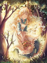 Rule 34 | 1girl, blonde hair, closed eyes, dress, hair ribbon, highres, instockeee, instocklee, kagerou project, kozakura marry, long hair, md5 mismatch, resolution mismatch, ribbon, smile, solo, source smaller, tree