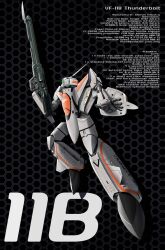 Rule 34 | battroid, bayonet, canards, character name, chart, commentary request, diagram, energy cannon, english text, flying, gunpod, highres, jumping, macross, macross plus, mecha, no humans, robot, roundel, science fiction, shield, soichi nagayuki, u.n. spacy, variable fighter, vf-11, weapon