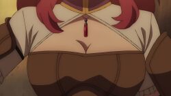 Rule 34 | 1girl, animated, anime screenshot, breast focus, breasts, cleavage, clothes, female focus, hair down, highres, jewelry, large breasts, long hair, malty s melromarc, pov, pulling at clothes, red hair, screencap, solo, tagme, tate no yuusha no nariagari, video