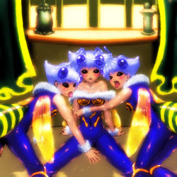 Rule 34 | antennae, bee girl, blue eyes, blue hair, blush, breasts, capcom, arthropod girl, insect wings, lowres, monster girl, pantyhose, q-bee, vampire (game), wings
