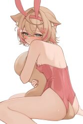Rule 34 | 1girl, ahoge, animal ears, bandaid, bandaid hair ornament, blonde hair, blue eyes, blush, breasts, crossed bangs, dog ears, dog girl, dog tail, fake animal ears, hair intakes, hair ornament, hairclip, highres, hololive, hololive english, hug, leotard, mococo abyssgard, on floor, pink leotard, playboy bunny, pout, rabbit ears, shou3 2, side-tie leotard, sidelocks, sitting, small breasts, solo, strapless, strapless leotard, tail, virtual youtuber, wariza, x hair ornament