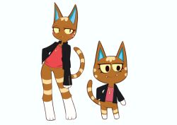 Rule 34 | 1girl, animal crossing, animal ears, animal hands, barefoot, black eyes, black jacket, blue background, blush, bottomless, cat ears, cat tail, closed mouth, colored sclera, contrapposto, fang, fangs, female focus, flat chest, full body, furry, furry female, hand on own hip, happy, jacket, jewelry, katt (animal crossing), long sleeves, looking at viewer, multiple views, necklace, nintendo, no pussy, red shirt, shirt, simple background, slit pupils, smile, standing, tail, uno usaya, yellow sclera, zipper