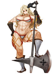 Rule 34 | abs, amazon (dragon&#039;s crown), armlet, armor, axe, bikini, bobobo, boots, breasts, circlet, dragon&#039;s crown, feathers, gloves, green eyes, large breasts, muscular, panties, smile, solo, swimsuit, tattoo, thick thighs, thighs, thong, thong bikini, underwear, vanillaware, weapon