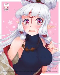 Rule 34 | 1girl, breasts, highres, large breasts, nintendo, open mouth, paya (zelda), pointy ears, red eyes, solo, surprised, tagme, tattoo, the legend of zelda, the legend of zelda: breath of the wild, white hair