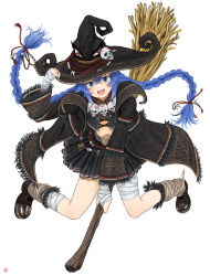 Rule 34 | 1girl, :d, absurdres, black hat, black skirt, blue eyes, braid, broom, broom riding, hat, hat ornament, highres, jewelry, long hair, long sleeves, looking at viewer, low-braided long hair, low-tied long hair, mushoku tensei, nao suke, necklace, open mouth, roxy migurdia, simple background, skirt, skull hat ornament, skull necklace, smile, solo, twin braids, twintails, white background, witch, witch hat