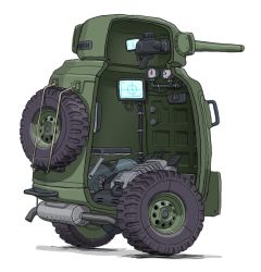 Rule 34 | cross-section, gatling santouhei, highres, military, military vehicle, motor vehicle, no humans, original, spare tire, tank, vehicle focus, white background