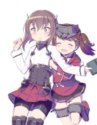 Rule 34 | 10s, 2girls, :d, ^ ^, bad id, bad pixiv id, grabbing another&#039;s breast, brown eyes, brown hair, closed eyes, cnm, closed eyes, flat chest, flat chest grab, grabbing, headband, headgear, kantai collection, multiple girls, open mouth, ryuujou (kancolle), skirt, smile, taihou (kancolle), twintails