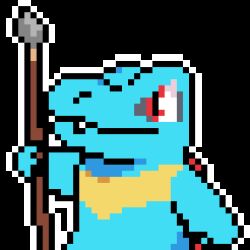 Rule 34 | animal focus, animated, animated gif, arm up, closed mouth, creatures (company), fangs, fangs out, game freak, gen 2 pokemon, holding, holding polearm, holding weapon, looking to the side, looping animation, lowres, nintendo, no humans, outline, pixel art, pokemon, pokemon (creature), polearm, red eyes, simple background, solo, spear, totodile, transparent background, upper body, walking, weapon, white outline, wisgarus