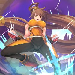 Rule 34 | 1girl, brown hair, dnf duel, dungeon and fighter, fighter (dungeon and fighter), fingerless gloves, gloves, highres, orange eyes, ponytail, solo, striker (dungeon and fighter)