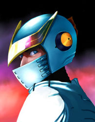 Rule 34 | 1boy, android, blue eyes, bodysuit, casshern, casshern (series), commentary, derivative work, helmet, looking at viewer, male focus, mask, robot hunter casshern, solo, takemaru08, white bodysuit