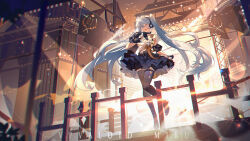 Rule 34 | + +, 1girl, ;d, absurdres, black gloves, blue eyes, blue hair, blue skirt, blue thighhighs, blurry, commentary, depth of field, flag, full body, gloves, half gloves, hand up, hatsune miku, headset, highres, holding, holding microphone, krao, lens flare, long hair, looking at viewer, microphone, one eye closed, open mouth, outdoors, pleated skirt, project sekai, skirt, smile, solo, stage, standing, standing on one leg, thighhighs, twintails, very long hair, vocaloid, zettai ryouiki