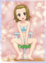 Rule 34 | 1girl, barefoot, blush, chunpai, feet, flat chest, k-on!, looking at viewer, open mouth, sitting, soles, solo, tainaka ritsu, toes