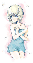 Rule 34 | 1girl, alice margatroid, bare shoulders, blonde hair, blue eyes, blush, covering privates, covering breasts, crossed arms, embarrassed, en (engawa), female focus, naked towel, short hair, shy, solo, touhou, towel