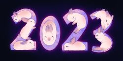 Rule 34 | 2023, artist name, bev johnson, chinese zodiac, closed eyes, closed mouth, commentary, english commentary, full body, no humans, original, purple background, rabbit, year of the rabbit