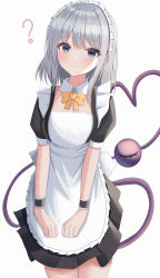 Rule 34 | 1girl, ?, absurdres, alternate costume, aohane, apron, black dress, cat tail, cowboy shot, demon tail, dress, enmaided, heart, heart tail, highres, komeiji koishi, maid, maid apron, maid headdress, puffy sleeves, short sleeves, simple background, solo, tail, touhou, waist apron, white apron, white background