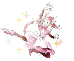 Rule 34 | 1girl, animal ears, bell, black thighhighs, boots, breasts, cat ears, cat tail, gloves, hair bell, hair ornament, high heel boots, high heels, highres, large breasts, mad mew mew, magical girl, pink hair, skirt, solo focus, tail, thighhighs, twintails, undertale, white gloves, white heels