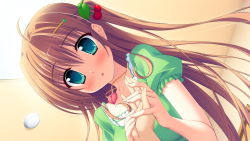 Rule 34 | 1girl, blue eyes, blush, brown hair, female focus, game cg, hair ornament, jewelry, long hair, magical marriage lunatics!!, moonstone, necklace, open mouth, ornament, solo focus, yamakaze ran, yuuna shirahase