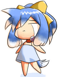 Rule 34 | 1girl, blue hair, bow, chibi, chibi only, dog tail, fox tail, inu-t, os-tan, solo, tail