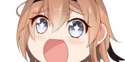 Rule 34 | + +, 10s, 1girl, black headband, brown hair, close-up, grey eyes, headband, kantai collection, long hair, looking at viewer, nahaki, no nose, open mouth, portrait, simple background, sin-poi, solo, sparkling eyes, symbol-shaped pupils, teruzuki (kancolle), white background